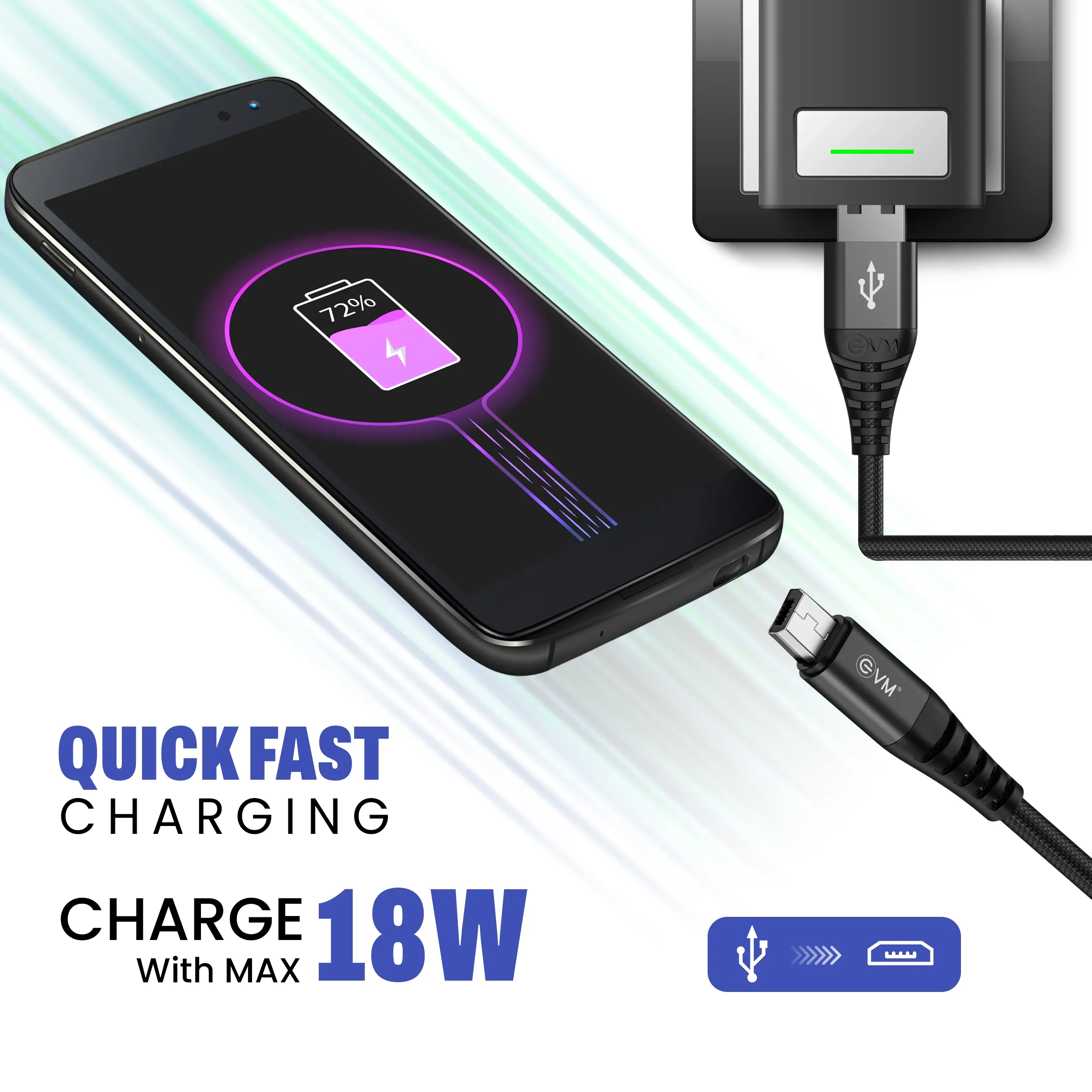 EVM Micro USB Mobile Charging Cable (Metal Head Nylon Braided Cable) EVM-CM-011 view 4
